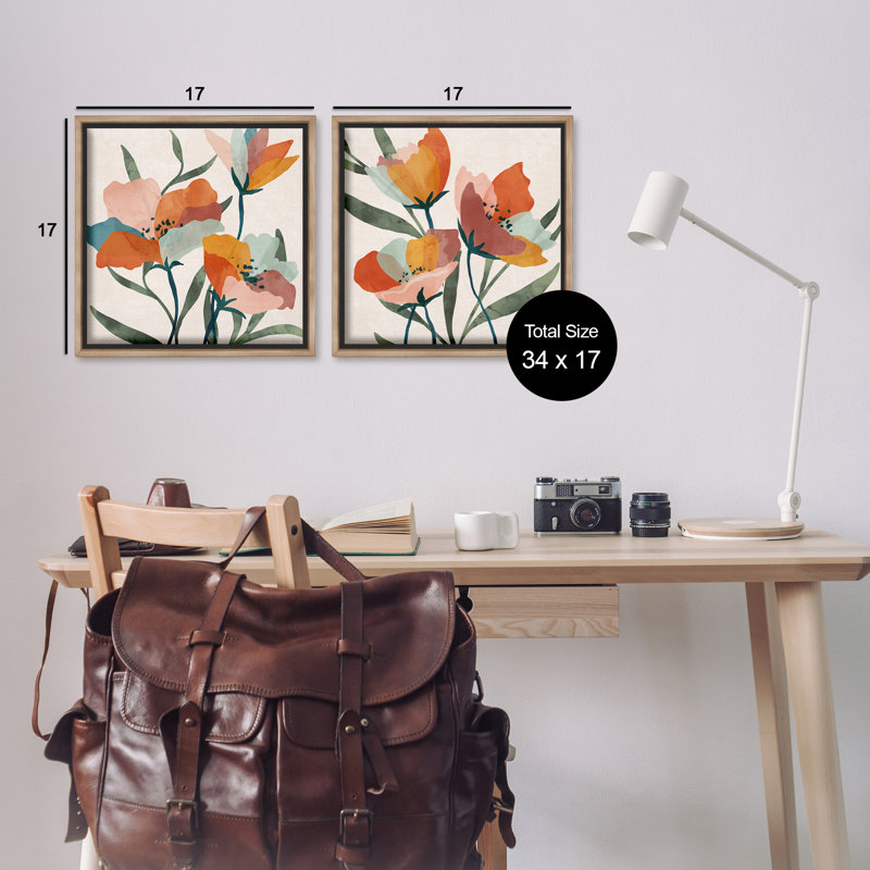 «Summer Bouquet», ensemble de 2 toiles flottantes encadrées dorées par Nina Blue, H 18 po x l 18 po