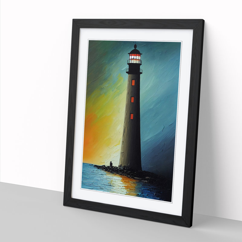 Lighthouse At Night Vol.1 - Picture Frame Print, 64cm H x 46cm W x 2cm D, Walnut
