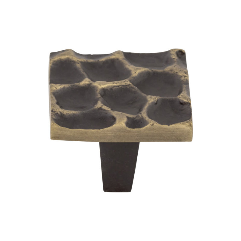 Cobblestone Square Knob, Brass Antique, 1 3/8" Length