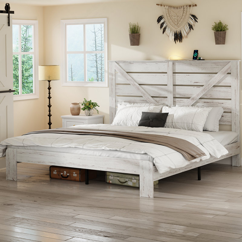 Tête de lit pour grand lit, lit plateforme en bois avec conception silencieuse, aucun sommier nécessaire, assemblage facile et rangement sous le lit