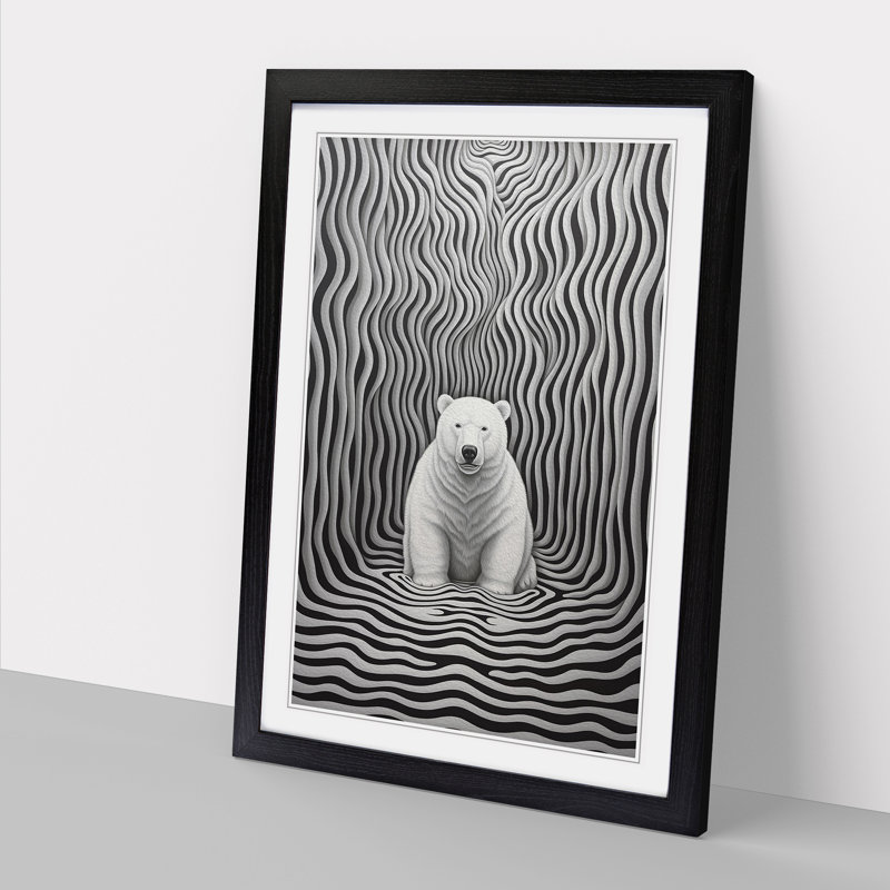 Polar Bear Op - Single Picture Frame Print on Wood, 64cm H x 46cm W x 2cm D, Black Framed