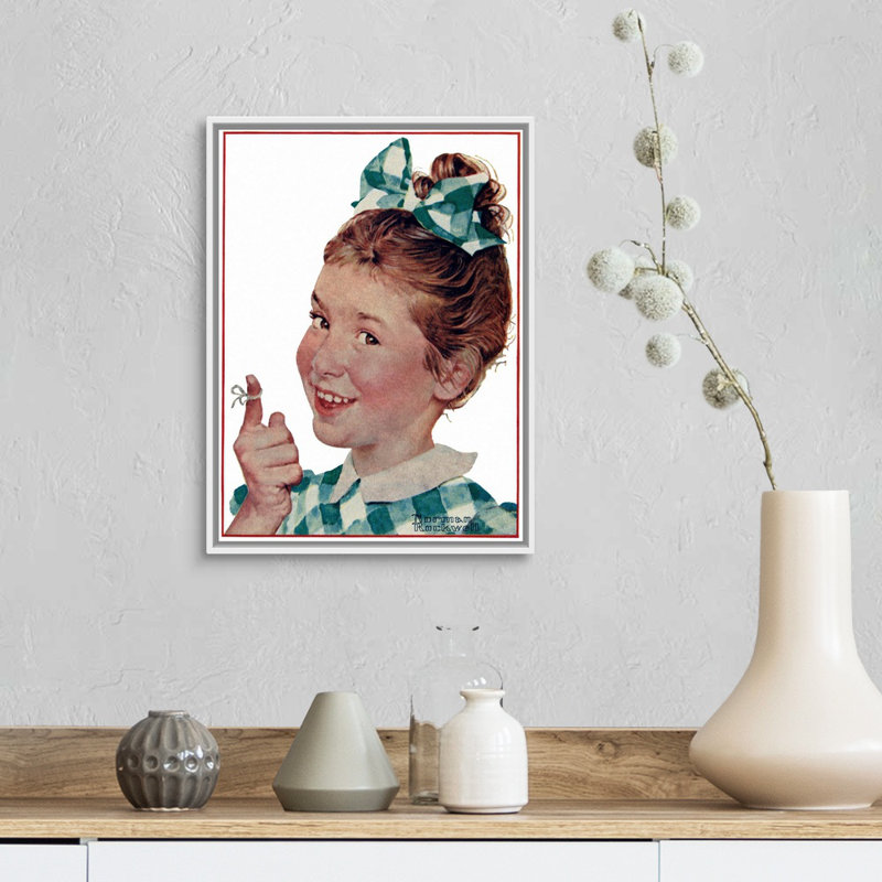«Girl with String», art mural sur toile, Cadre flottant blanc, H 18 po x l 14 po x P 1,75 po