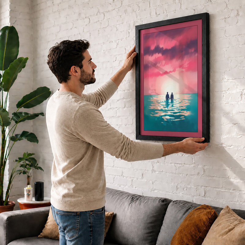 Figures At Sunset Coastal - Print, A2 - 59.4 x 42.0 cm, Black