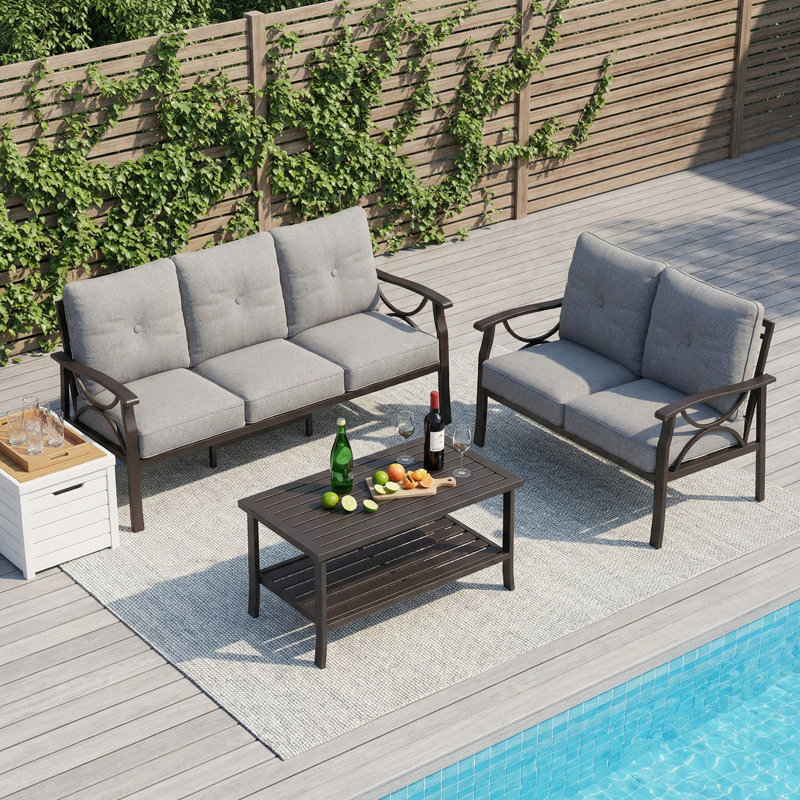 5 - Person Patio Conversation Sets With Cushions, Gray Cushion/Coffee Frame