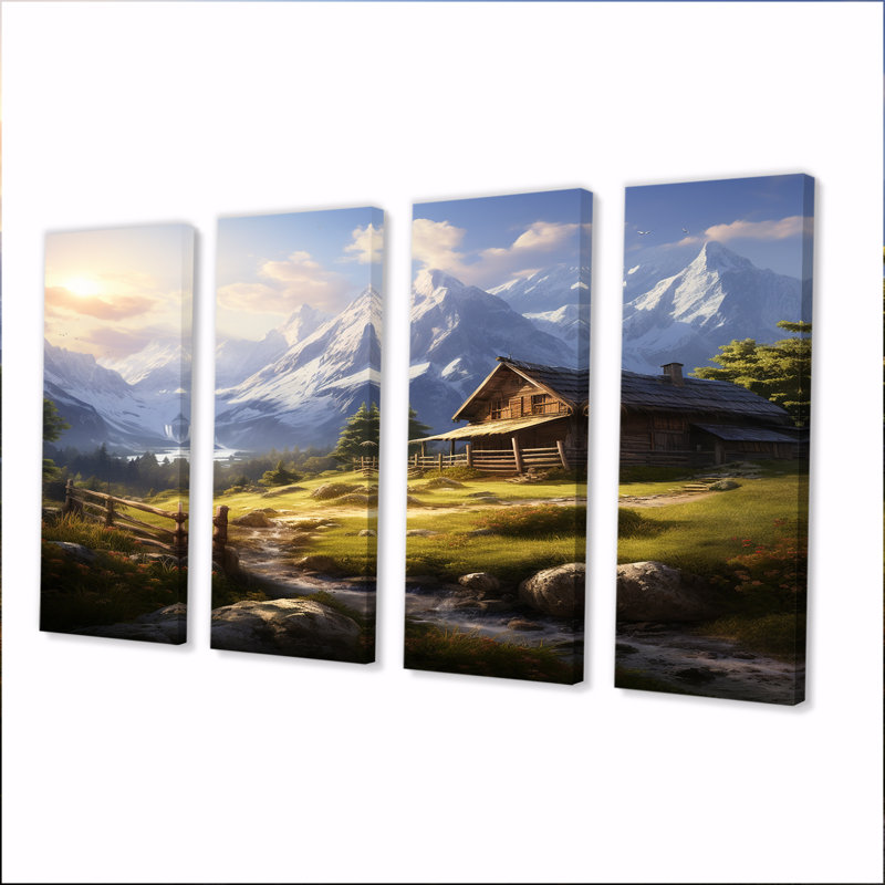 Cottage dans la vallée verte - 4 pièces d'art mural, H 28 po x l 48 po