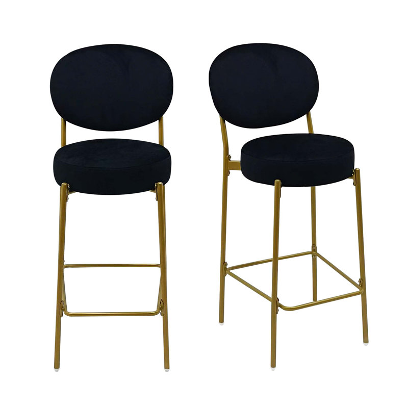 Ensemble de 2 tabourets de bar modernes en velours avec pieds en métal dorés et tabourets de comptoir ronds pour îlot de cuisine, bar pour la maison