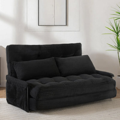 Adjustable Convertible Foldable Corduroy Sleeper Sofa Loveseat Floor Bed With 2 Pillows