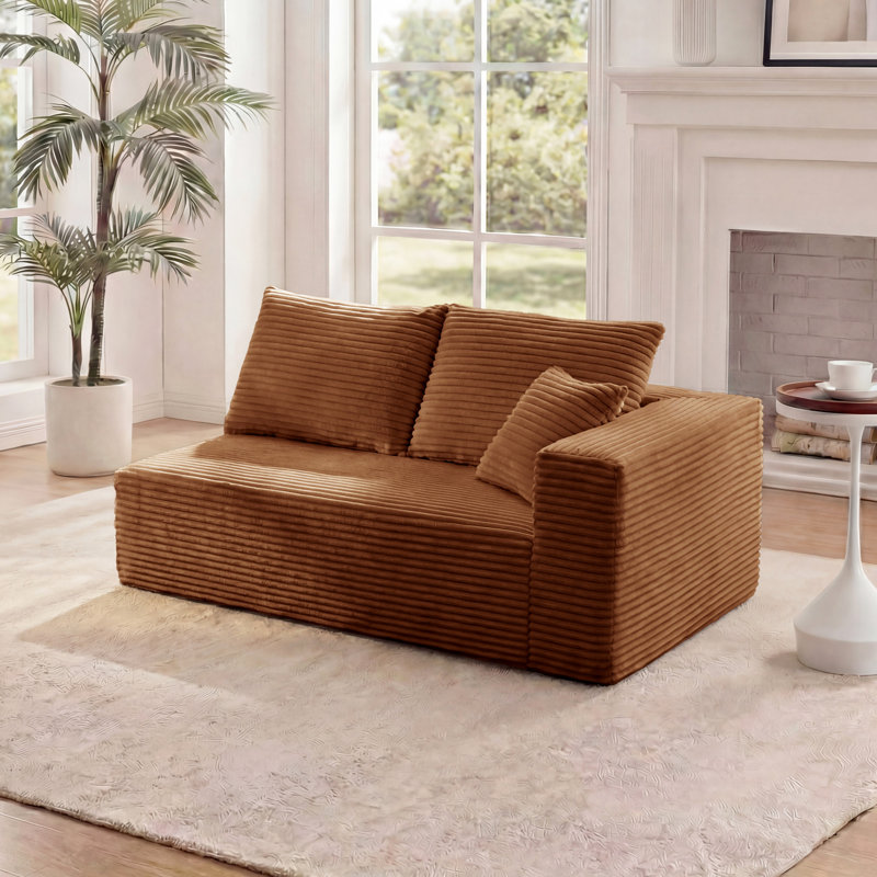 Causeuse à compression modulaire 69,29 po avec accoudoirs, canapé modulaire en flanelle 2 places avec 3 coussins, canapé «Boneless» en nuage pour boîte de salon à petits espaces brun