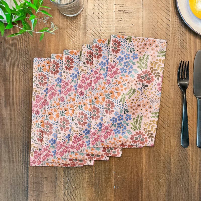 Cotton Floral Square Napkin, Pink