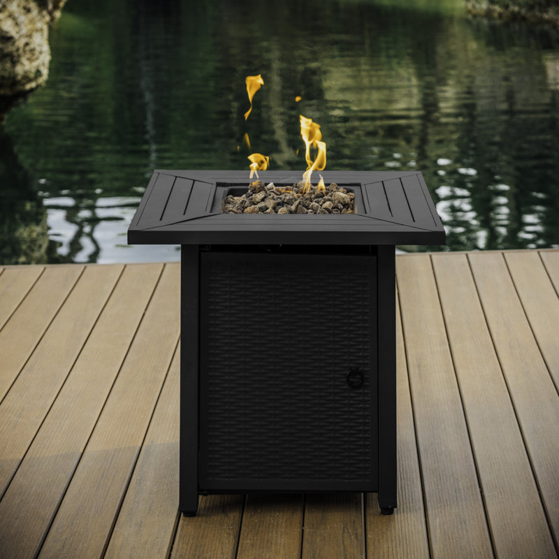 Shubhada Propane Outdoor Fire Pit Table with Lid, Black