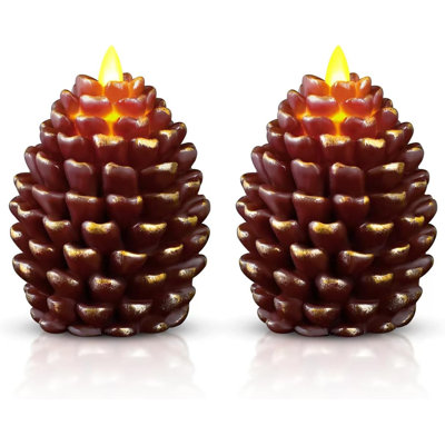 Lot de 2 bougies DEL sans flamme en forme de pomme de pin, bougies à piles en cire véritable, idéales pour la décoration de table à la maison, pour l'Action de grâce ou Noël.