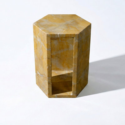 Luxury Spanish Marble Side Table, 16Cm Side Length Hexagonal End Table, Modern Geometric Stone Plinth & Nightstand