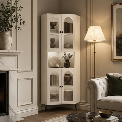 Armoire de coin de 73 po, armoire de rangement en métal avec portes et tablettes réglables, organisateur de coin élégant et peu encombrant pour le vestibule, la salle de bain, la chambre à coucher, la salle à manger, le salon et le bureau