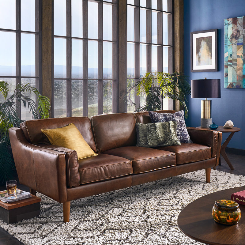 Hewett 86'' Leather Sofa, Columbus Chocolate Genuine Leather