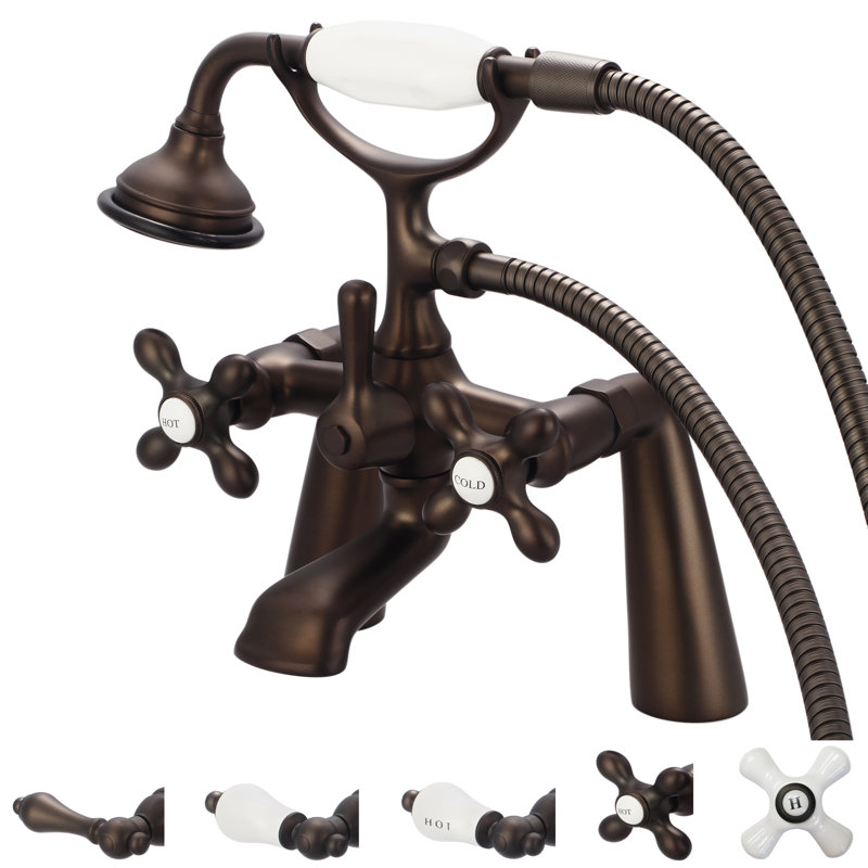 Stonington 3 Handle Deck Clawfoot Tub Faucet, Cross Handles, Oil Rubbed Bronze