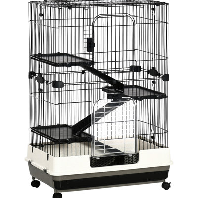 4-level Small Animal Cage With Accessible Openings - For Chinchillas, , Ferrets Black Metal Mobile Wheel System, Black. Rabbit, Chinchilla, Ferret. Has Removable Tray For Easy Maintenance. 32"l X