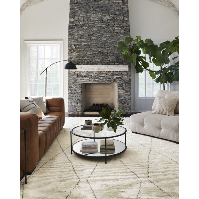Camille Wool Geometric Area Rug in Cream/Brown/Gray, Rectangle 12' x 15'
