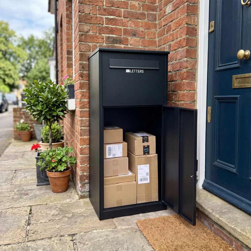 Black Steel Parcel Box & Letterbox with Combination Lock, Outdoor Delivery Box, 112cm