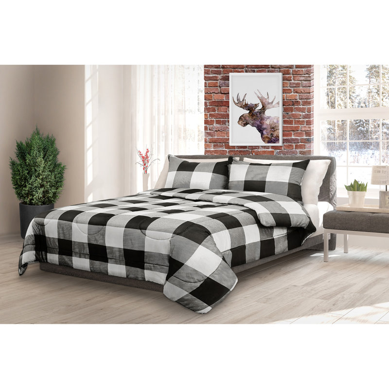 Ensemble d'édredon réversible Buffalo, Édredon simple et 1 taie décorative, Blanc