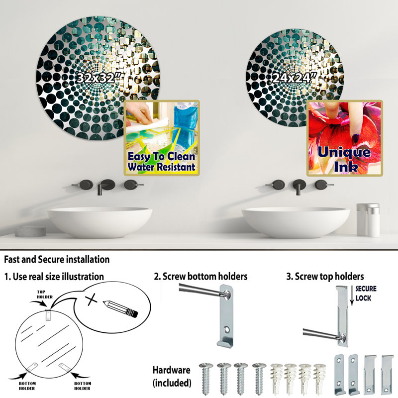 Continuation et départ rétro doré et bleu sarcelle VI - Miroir décoratif cercles concentriques, 31,4 po x 31,4 po