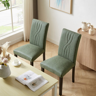 Parsons Dining Chairs Set of 2, Upholstered Kitchen Chairs for Small Spaces, Accent Side Chairs for Dining Room & Apartment, Modern PU Leather High-Back Wood Chairs