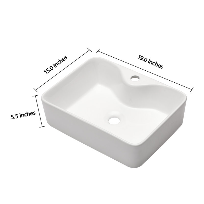 19" White Ceramic Rectangular Vessel Bathroom Sink