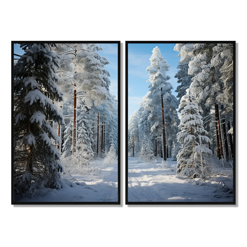 Winter Snowy Evergreen III - Art mural sur toile traditionnel blanc 2 panneaux, Noir, H 36 po x l 48 po
