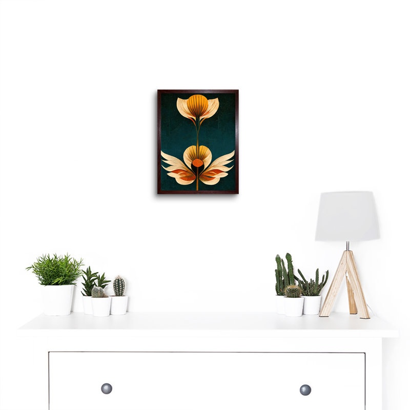 Bold Art Deco Abstract Tulips - Print, Brown Framed Paper, 25.9cm H x 20.6cm W x 1.5cm D