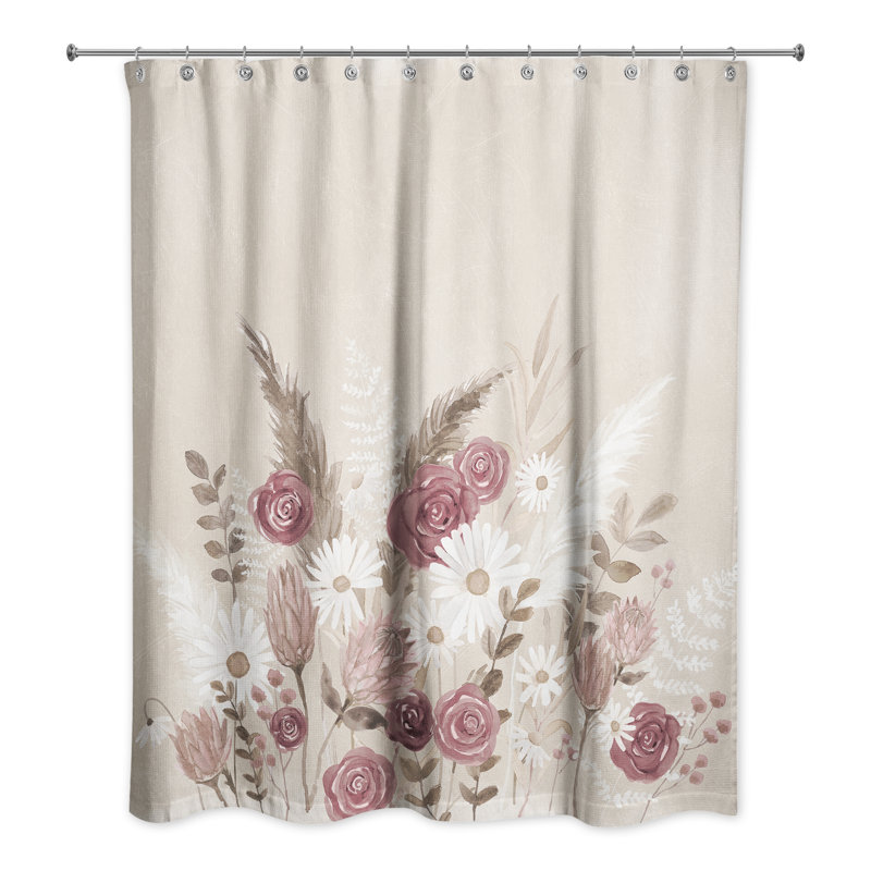 Boho Flowers Mauve Beige Shower Curtain