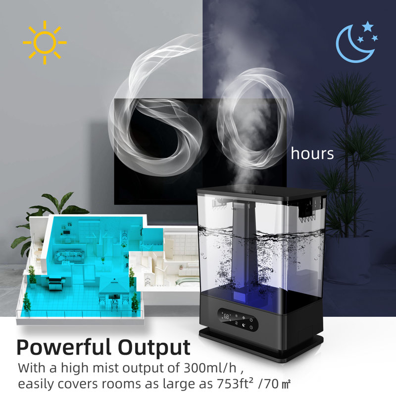 Humidificateur ultrasonique à vapeur froide 1,7 gallons avec humidistat, minuterie et lumière d'ambiance pour 753 pieds carrés Pi.