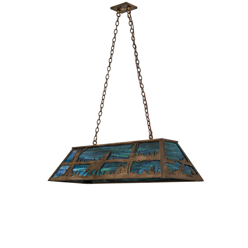 48" Long Wolf At Lake Oblong Pendant