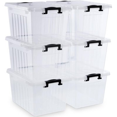 22 Qt Plastic Clear Stackable Latching Storage Box Container (Set of 6)