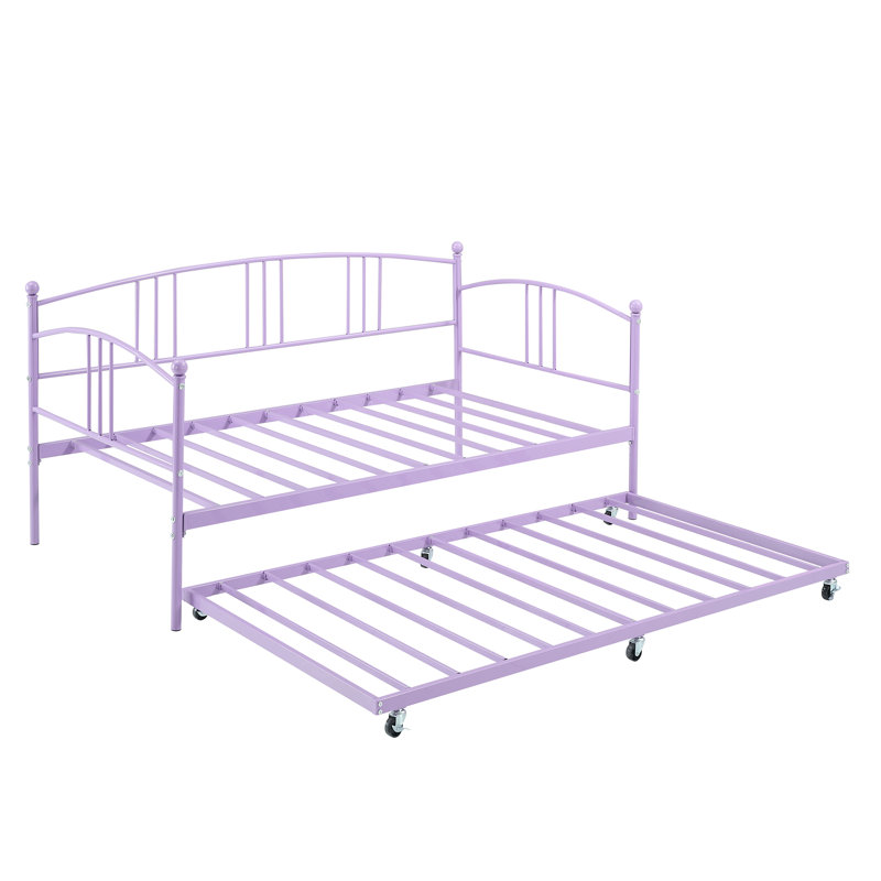 Daybed Sturdy Metal Day Bed with Steel Slat Support, Bed Twin with Arched Headboard, SofaBed, Purple