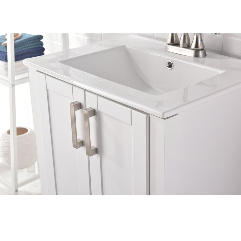 Ensemble de meuble-lavabo simple blanc moderne à 2 portes et 1 tiroir Jarethzy