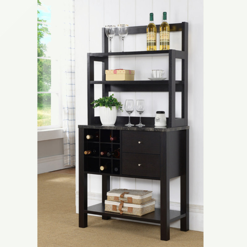 Armoire de bar en marbre avec trois tablettes et compartiment à vin en marbre