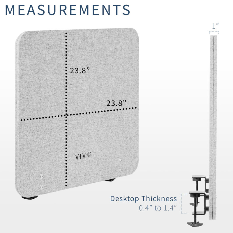 Gray 24" x 24" Clamp-on Acoustic Desk Privacy Panel