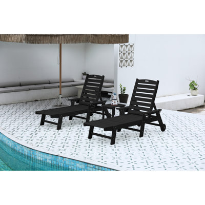 Of 2 Outdoor Lounge Chairs - Oversized Chaise With 5 Positions, Wheels & Cup Holder For Pool, Deck, Poolside, Black Chair 2. 5 Adjustable Lounge. Patio Holder. Black, . For Poolside. Materials