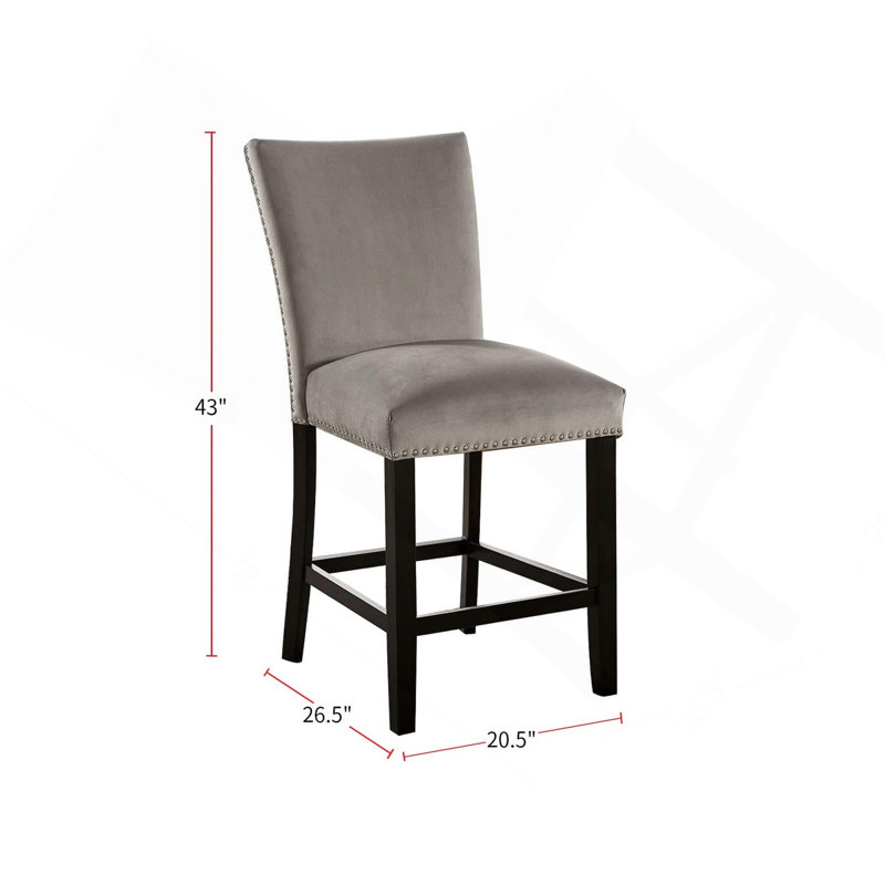 Ensemble attrayant de chaises de salle à manger à hauteur de comptoir de 2 pièces avec siège en flanelle grise et garniture cloutée