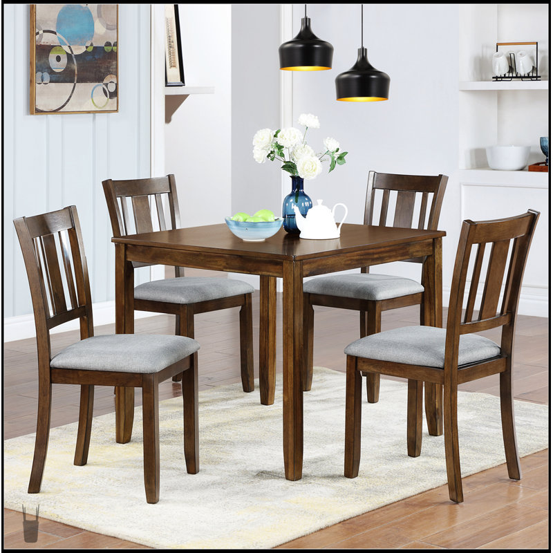 Élégante table de salle à manger en bois 5 pièces avec 4 chaises, moderne et fonctionnelle pour les petits et moyens espaces