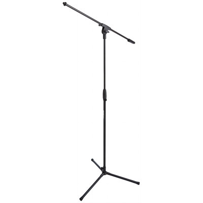 Sturdy Portable Microphone Boom Arm Stand, Height Adjustable With Cable Management, Foldable Tripod Base, Up To 85.75", Black