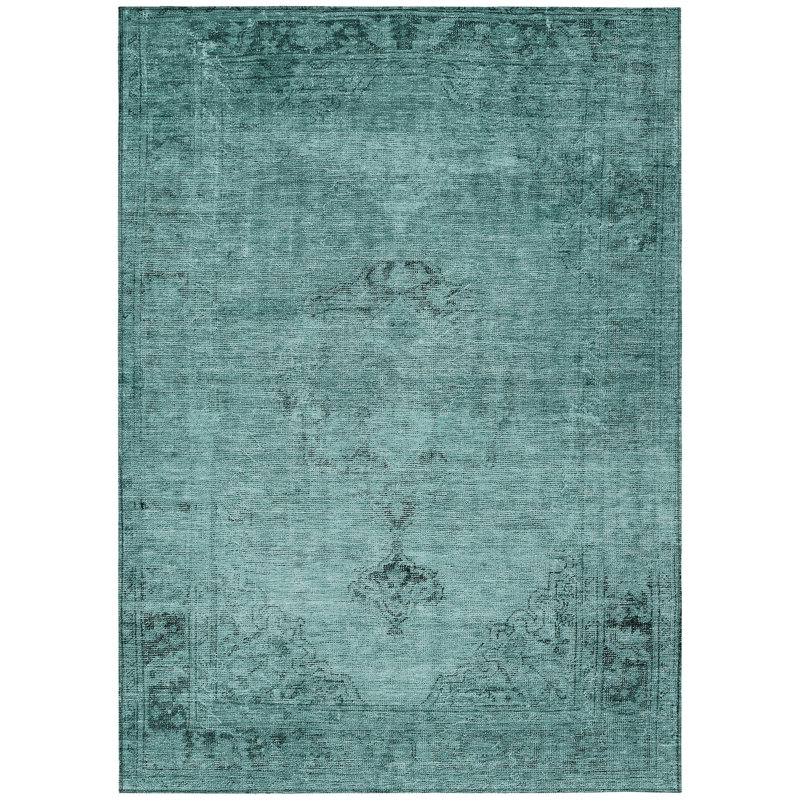 Tapis d'intérieur / extérieur 8 pi x 10 pi bleu turquoise et gris anthracite lavable