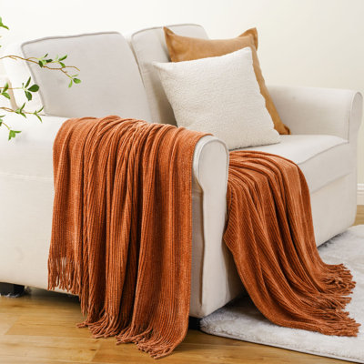 Throw Blanket For Couch, Soft Chenille Knit Throws With Tassels For Home Decor, Green Throws For Couch Cover, 60"X80"