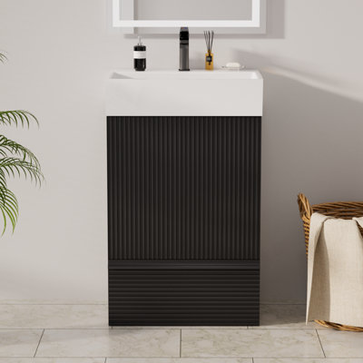 Meuble-lavabo autoportant pour salle de bain moderne à rayures 20 po avec lavabo en céramique