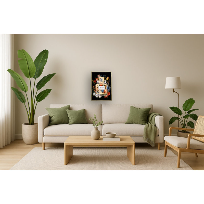 Art mural en toile Bloom noir néon - 21 po x 29 po - cadre doré champagne