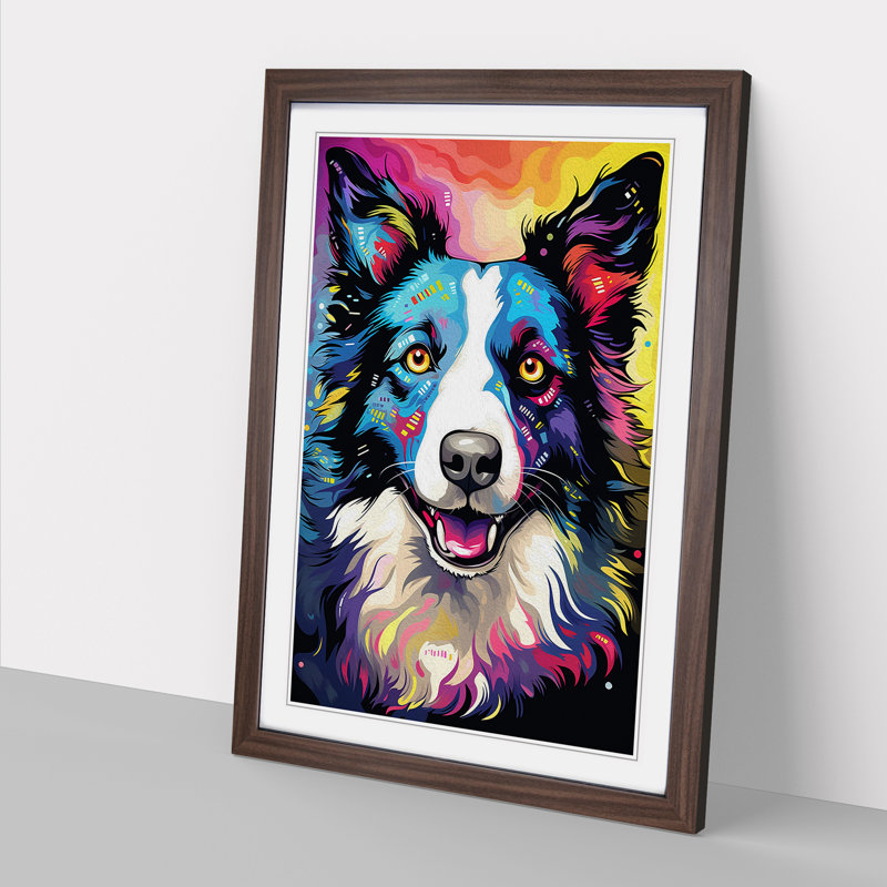 Border Collie Modern - Framed Print, Walnut Framed, 34cm H x 25cm W x 2cm D