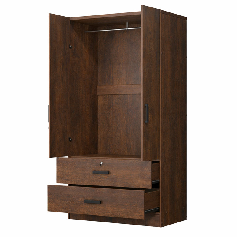 Garde-robe 2 portes, 2 tiroirs Kohdyn, P 20 po, Brun rustique