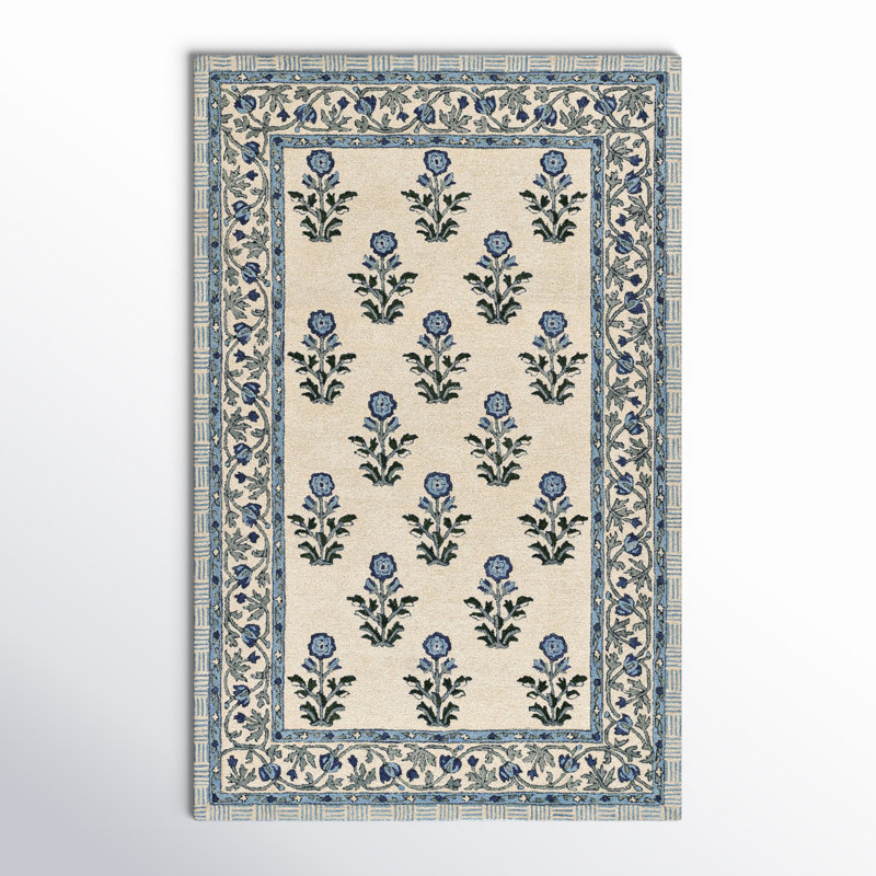 Tapis en laine fait à la main Alice, Rectangle 5 pi x 7 pi 6 po