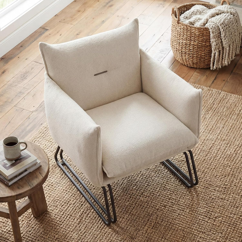 Beverli Modern Accent Chair with Detachable Seat Cushion Armchair Sturdy Metal‑Frame Lounge Reading Chair for Living Room Bedroom