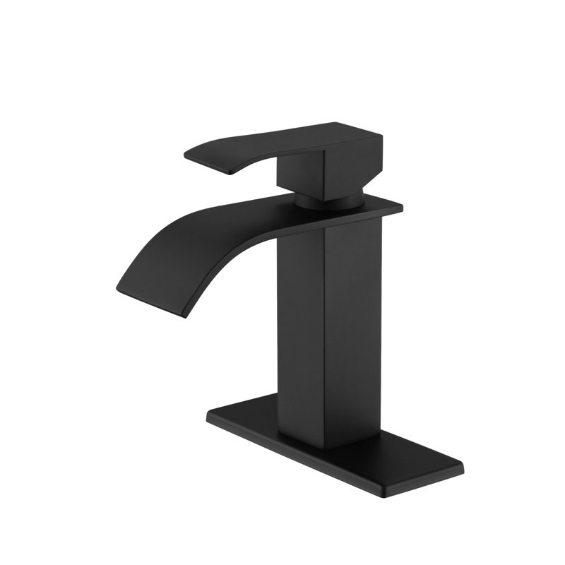 Waterfall Spout Single Handle Bathroom Sink Faucet, Matte Black