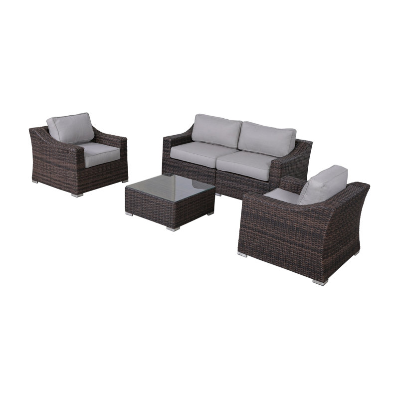 Ensemble de conversation modulaire en rotin 5 pièces avec coussins Biles